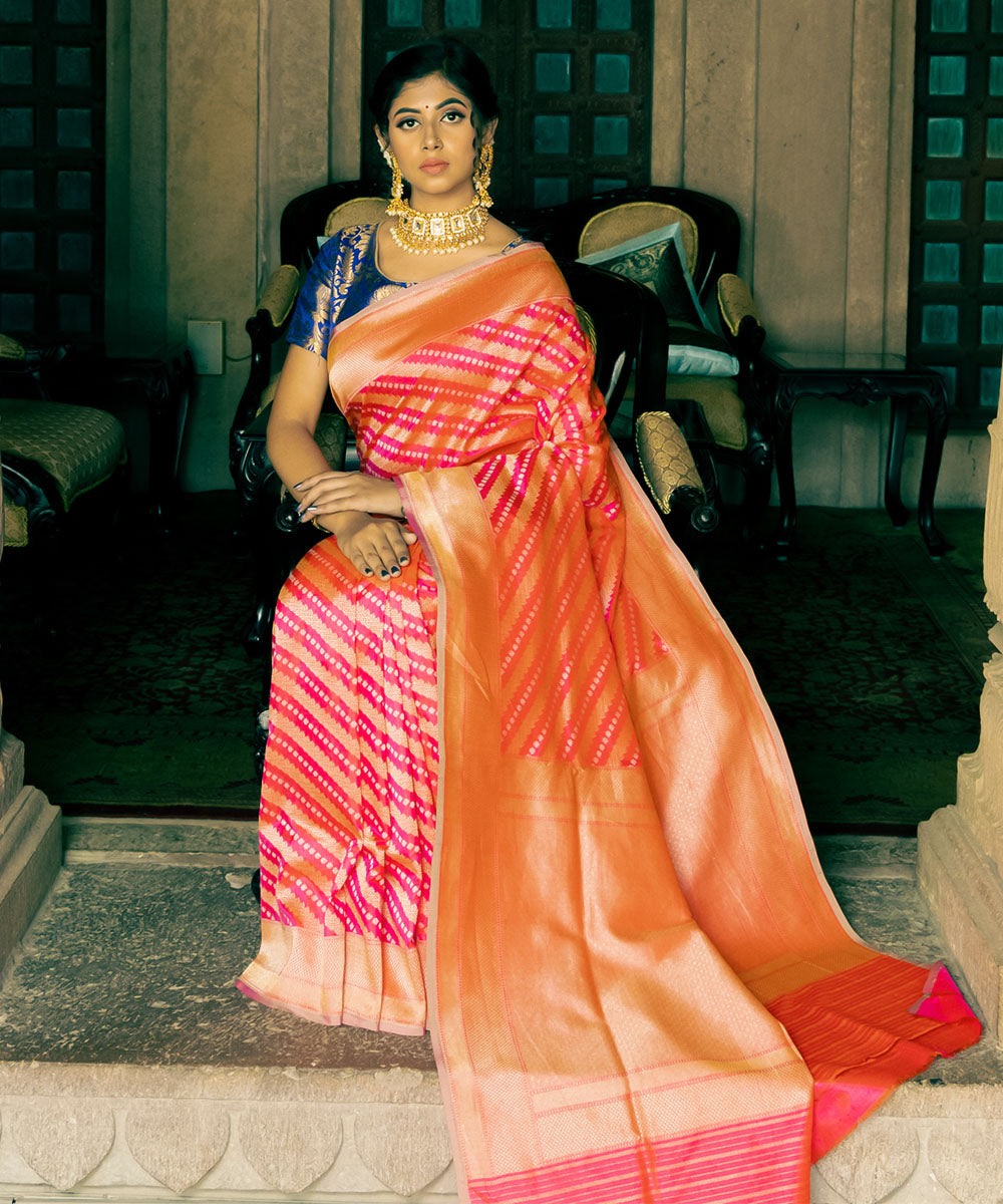 Orange & Pink Pure Soft Silk Saree With Twirling Blouse Piece at Rs 1499.00  | Mota Varachha | Surat| ID: 2851297526662